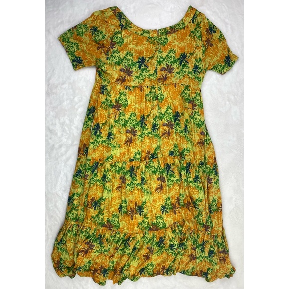Wayward Fancies Eshakti Dress Large 14 Green Orange Palm Tree Lined Tiered - Picture 7 of 7